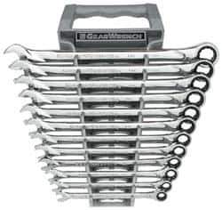 GearWrench - 12 Piece, 8mm to 19mm, 12 Point Combination Wrench Set - Metric Measurement Standard, Chrome Finish, Comes in Tray - Eagle Tool & Supply