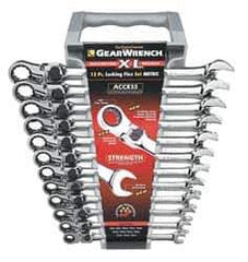 GearWrench - 12 Piece, 8 to 19mm, Combination Wrench Set - Metric System of Measurement, Chrome Finish, Comes in Tray - Eagle Tool & Supply