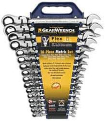 GearWrench - 16 Piece, 8mm to 25mm, Combination Wrench Set - Metric Measurement Standard, Chrome Finish, Comes in Tray - Eagle Tool & Supply