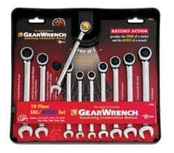 GearWrench - 10 Piece, 5/16" to 9/16" (8mm to 14mm), Combination Wrench Set - Inch/Metric Measurement Standard, Chrome Finish, Comes in Tray - Eagle Tool & Supply