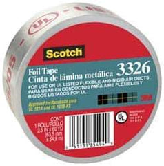 3M - 2-1/2" x 55m Silver Foil Tape - 4.4 mil, Acrylic Adhesive, Aluminum Foil Backing, -20°F to 250°F, Series 3326 - Eagle Tool & Supply