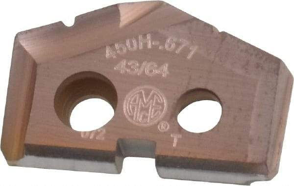 Allied Machine and Engineering - 43/64" Diam x 1/8" Thick, Seat Code 0, 132° Included Angle Spade Drill Insert - AM200 Coated, Cobalt, Series GEN2 T-A - Eagle Tool & Supply