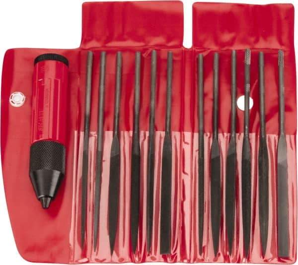 Value Collection - 13 Piece Swiss Pattern File Set - Medium Coarseness, Set Includes Crochet, Flat, Pippin, Round, Slitting, Square, Three Square - Eagle Tool & Supply