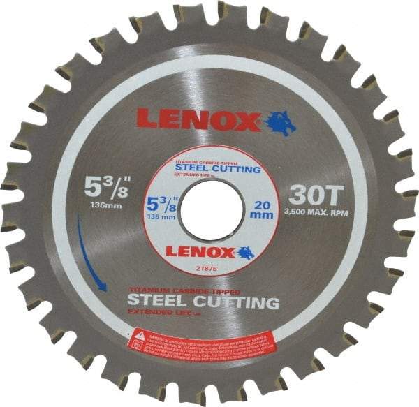 Lenox - 5-3/8" Diam, 20mm Arbor Hole Diam, 30 Tooth Wet & Dry Cut Saw Blade - Titanium Carbide-Tipped, General Purpose Action, Standard Round Arbor - Eagle Tool & Supply