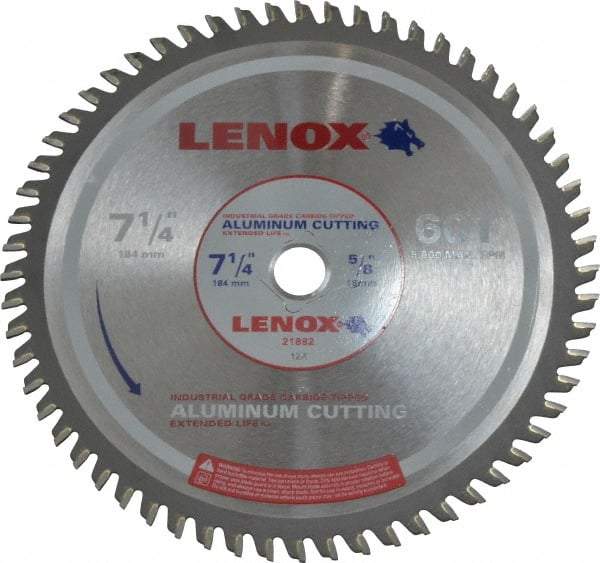 Lenox - 7-1/4" Diam, 5/8" Arbor Hole Diam, 60 Tooth Wet & Dry Cut Saw Blade - Titanium Carbide-Tipped, General Purpose Action, Standard Round Arbor - Eagle Tool & Supply