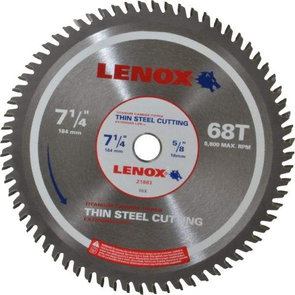 Lenox - 7-1/4" Diam, 5/8" Arbor Hole Diam, 68 Tooth Wet & Dry Cut Saw Blade - Titanium Carbide-Tipped, General Purpose Action, Standard Round Arbor - Eagle Tool & Supply