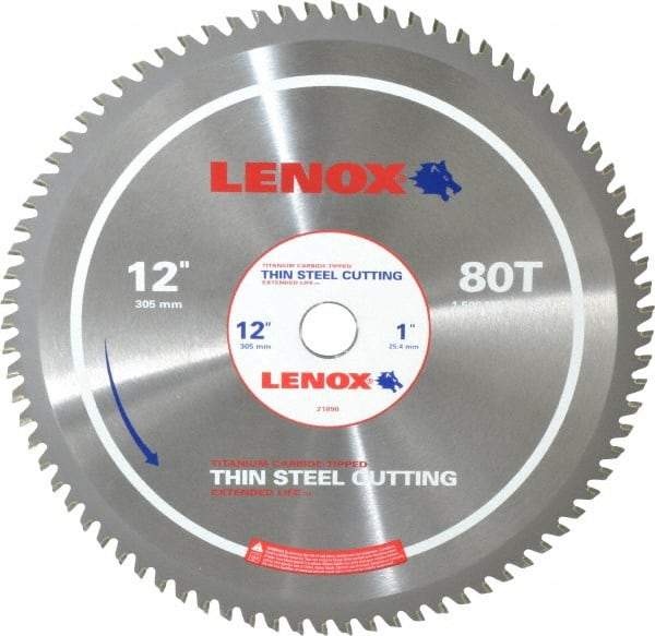 Lenox - 12" Diam, 1" Arbor Hole Diam, 80 Tooth Wet & Dry Cut Saw Blade - Titanium Carbide-Tipped, General Purpose Action, Standard Round Arbor - Eagle Tool & Supply