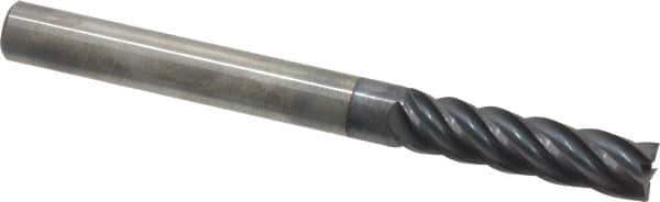 Accupro - 3/8", 1-1/2" LOC, 3/8" Shank Diam, 4" OAL, 5 Flute, Solid Carbide Square End Mill - Single End, AlTiN Finish, Spiral Flute, Variable° Helix, Centercutting, Right Hand Cut, Right Hand Flute - Eagle Tool & Supply