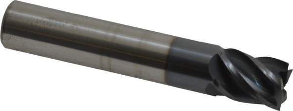 Accupro - 7/16", 9/16" LOC, 7/16" Shank Diam, 2-1/2" OAL, 5 Flute, Solid Carbide Square End Mill - Single End, AlTiN Finish, Spiral Flute, Variable° Helix, Centercutting, Right Hand Cut, Right Hand Flute - Eagle Tool & Supply