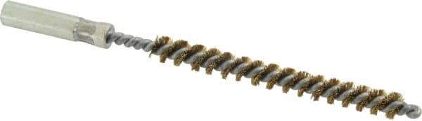 Value Collection - 1/4" Diam Helical Brass Tube Brush - 0.005" Filament Diam, 2-3/8" Brush Length, 4" OAL, 3/16-24 Female Shank - Eagle Tool & Supply