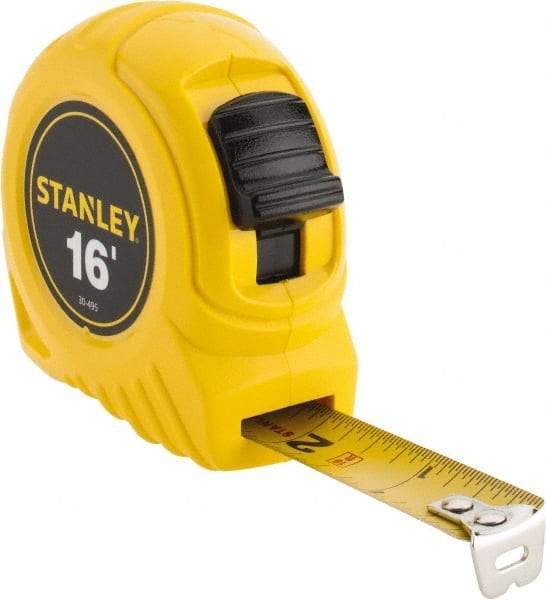 Stanley - 16' x 3/4" Yellow Blade Tape Measure - 1/32 & 1/16" Graduation, Inch Graduation Style, Yellow Case - Eagle Tool & Supply