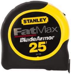 Stanley - 25' x 1-1/4" Yellow Blade Tape Measure - 1/16" Graduation, Inch Graduation Style, Yellow/Black Case - Eagle Tool & Supply