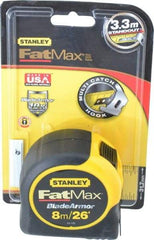 Stanley - 26' x 1-1/4" Yellow Blade Tape Measure - 1/32 & 1/16" & 1mm Graduation, Inch/Metric Graduation Style, Yellow/Black Case - Eagle Tool & Supply