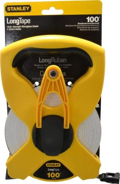 Stanley - 100' x 1/2" Tape Measure - 1/8" & 1/100 & 1/10' Graduation, Engineer Scale Graduation Style, Yellow/Black Case - Eagle Tool & Supply