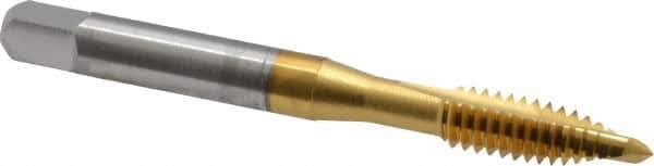 OSG - #4-40 UNC, 2 Flute, TiN Finish, High Speed Steel Spiral Point Tap - Plug Chamfer, Right Hand Thread, 1-7/8" OAL, 9/16" Thread Length, 0.141" Shank Diam, 3B Class of Fit - Exact Industrial Supply