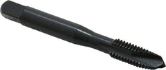 OSG - M8x1.25 Metric Coarse, 3 Flute, Oxide Finish, High Speed Steel Spiral Point Tap - Plug Chamfer, Right Hand Thread, 2-23/32" OAL, 1-1/8" Thread Length, 0.318" Shank Diam, 6H Class of Fit, Series 288 - Exact Industrial Supply