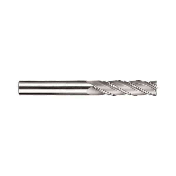 SGS - 5/16", 1-1/8" LOC, 5/16" Shank Diam, 3" OAL, 4 Flute, Solid Carbide Square End Mill - Single End, TiN Finish, Spiral Flute, 30° Helix, Centercutting, Right Hand Cut, Right Hand Flute, Series 1L - Eagle Tool & Supply