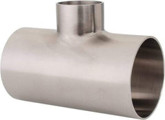 VNE - 2-1/2 x 2-1/2 x 1-1/2", Weld Style, Sanitary Stainless Steel Pipe Tee - Butt Weld x Butt Weld x Butt Weld Connection, Grade 304 - Eagle Tool & Supply