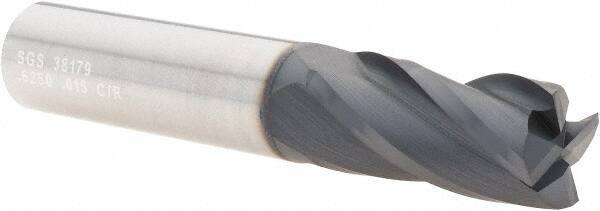 SGS - 5/8", 4 Flute, Single End, Solid Carbide, 0.015" Corner Radius End Mill - 3-1/2" OAL, 30° Helix, Right Hand Flute, 1-1/4" LOC, Right Hand Cut - Eagle Tool & Supply