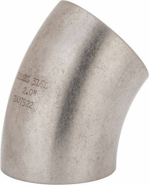 VNE - 2", Unpolished Style, Sanitary Stainless Steel Pipe 45° Elbow - Butt Weld x Butt Weld Connection, Grade 316L - Eagle Tool & Supply