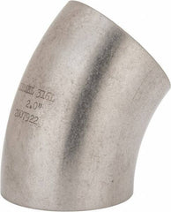 VNE - 2", Unpolished Style, Sanitary Stainless Steel Pipe 45° Elbow - Butt Weld x Butt Weld Connection, Grade 316L - Eagle Tool & Supply