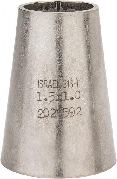 VNE - 1-1/2 x 1", Unpolished Style, Sanitary Stainless Steel Pipe Concentric Reducer - Butt Weld x Butt Weld Connection, Grade 316L - Eagle Tool & Supply