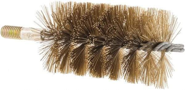 Value Collection - 2-1/2" Diam Helical Brass Tube Brush - 0.014" Filament Diam, 4-1/4" Brush Length, 7-1/2" OAL, 1/2-12 Male Shank - Eagle Tool & Supply