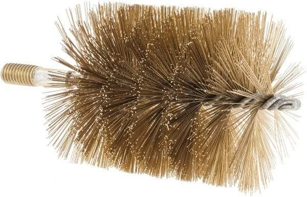 Value Collection - 3-1/2" Diam Helical Brass Tube Brush - 0.016" Filament Diam, 4-1/4" Brush Length, 7-1/2" OAL, 1/2-12 Male Shank - Eagle Tool & Supply