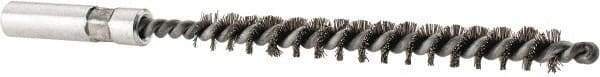 Value Collection - 1/4" Diam Helical Stainless Steel Tube Brush - 0.006" Filament Diam, 2-3/8" Brush Length, 4" OAL, 3/16-24 Female Shank - Eagle Tool & Supply
