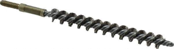 Value Collection - 3/8" Diam Helical Stainless Steel Tube Brush - 0.008" Filament Diam, 3-1/8" Brush Length, 5-1/8" OAL, 3/16-24 Male Shank - Eagle Tool & Supply