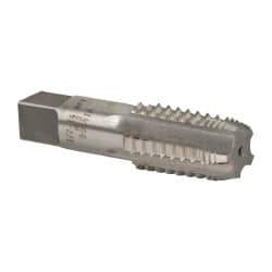 Interstate - 1/2-14 NPT, 5 Flutes, Bright Finish, High Speed Steel, Interrupted Thread Pipe Tap - 11/16 Inch Shank Diameter, 11/16 Inch Shank Diameter, 1-3/8 Inch Thread Length, 0.51 Inch Square Size, Regular Hook - Exact Industrial Supply