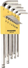 Bondhus - 13 Piece L-Key Ball End Hex Key Set - Hex Range 0.05 to 3/8", 7" OAL, Protanium High Torque Steel - Eagle Tool & Supply