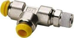 Parker - 6mm Outside Diam, 1/8-28 BSPT, Nickel Plated Brass Push-to-Connect Tube Male Run Tee - 300 Max psi, Tube to Male Connection - Eagle Tool & Supply
