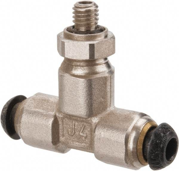 Parker - 4mm Outside Diam, M5x0.8 Metric, Nickel Plated Brass Push-to-Connect Tube Male Branch Tee - 300 Max psi, Tube to Metric Thread Connection - Eagle Tool & Supply