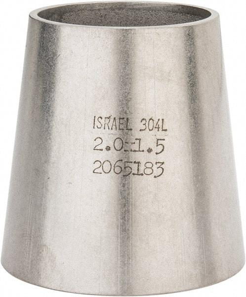 VNE - 2 x 1-1/2", Unpolished Style, Sanitary Stainless Steel Pipe Concentric Reducer - Butt Weld x Butt Weld Connection, Grade 304 - Eagle Tool & Supply