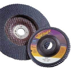 Norton - 40 Grit, 5" Disc Diam, 7/8" Center Hole, Type 27 Zirconia Alumina Flap Disc - 13,000 Max RPM, Fiberglass Backing, Coated - Eagle Tool & Supply