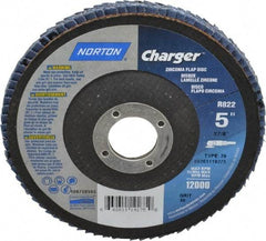 Norton - 40 Grit, 5" Disc Diam, 7/8" Center Hole, Type 29 Zirconia Alumina Flap Disc - 13,000 Max RPM, Fiberglass Backing, Coated - Eagle Tool & Supply