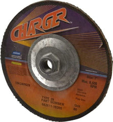 Norton - 80 Grit, 7" Disc Diam, 5/8-11 Center Hole, Type 29 Zirconia Alumina Flap Disc - 8,600 Max RPM, Fiberglass Backing, Coated - Eagle Tool & Supply