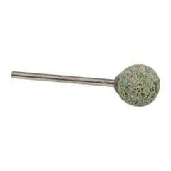 Grier Abrasives - 1/2" Head Diam x 1/2" Thickness, B121, Ball End, Aluminum Oxide Mounted Point - Green-Gray, Coarse Grade, 25,000 RPM - Eagle Tool & Supply
