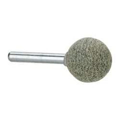 Grier Abrasives - 1" Head Diam x 1" Thickness, A25, Ball End, Aluminum Oxide Mounted Point - Green-Gray, Coarse Grade, 35,620 RPM - Eagle Tool & Supply