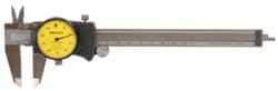 Mitutoyo - 0mm to 150mm Range, 0.02 mm Graduation, 2mm per Revolution, Dial Caliper - Yellow Face, 40mm Jaw Length, Accurate to 0.03mm - Eagle Tool & Supply