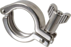 VNE - 1-1/2", Clamp Style, Sanitary Stainless Steel Pipe Double Hinged Clamp with Holed Wing Nut - Grade 304 - Eagle Tool & Supply