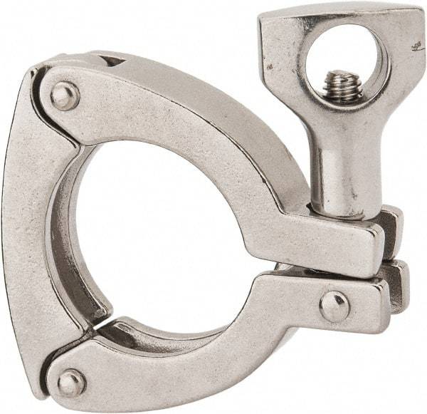VNE - 1-1/2", Clamp Style, Sanitary Stainless Steel Pipe Three Piece Clamp with Holed Wing Nut - Grade 304 - Eagle Tool & Supply