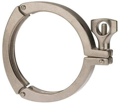 VNE - 4", Clamp Style, Sanitary Stainless Steel Pipe Three Piece Clamp with Holed Wing Nut - Grade 304 - Eagle Tool & Supply