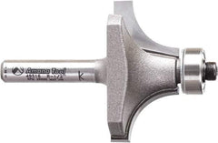 Amana Tool - 1-1/2" Cut Diam, 3/4" Length of Cut, 2 Flute Round-Over Edge Profile Router Bit - Carbide-Tipped, 1/4" Shank Diam, 2-1/4" OAL, Uncoated - Eagle Tool & Supply