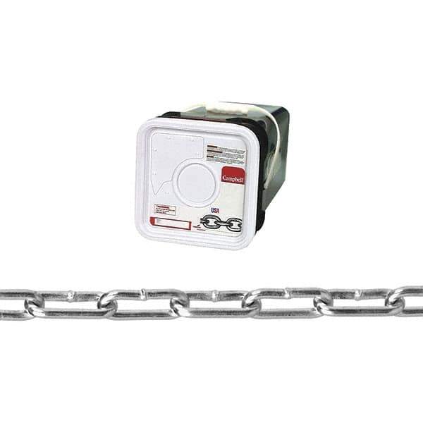 Campbell - #2/0 Welded Straight Link Coil Chain - 520 Lb Capacity, Zinc Plated Finish - Eagle Tool & Supply