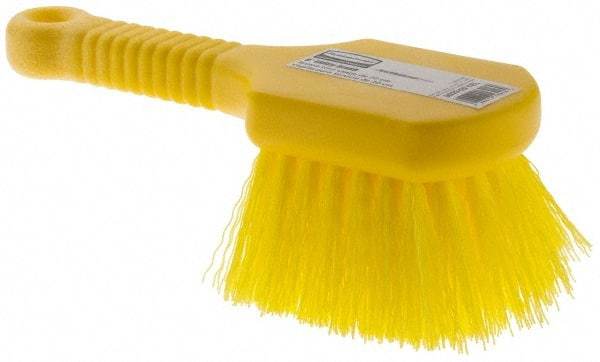 Rubbermaid - Synthetic Utility Scrub Brush - 8" OAL, Short Handle, Yellow, Plastic Block - Eagle Tool & Supply