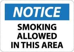 NMC - "Notice - Smoking Allowed in This Area", 10" Long x 14" Wide, Pressure-Sensitive Vinyl Safety Sign - Rectangle, 0.004" Thick, Use for Security & Admittance - Eagle Tool & Supply