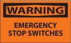 NMC - Accident Prevention Label, Header: WARNING - Legend: Warning - Emergency Stop Switches, English, Black & Orange, 5" Long x 3" High, Sign Muscle Finish - Eagle Tool & Supply