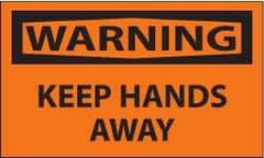 NMC - Accident Prevention Label, Header: WARNING - Legend: Warning - Keep Hands Away, English, Black & Orange, 5" Long x 3" High, Sign Muscle Finish - Eagle Tool & Supply